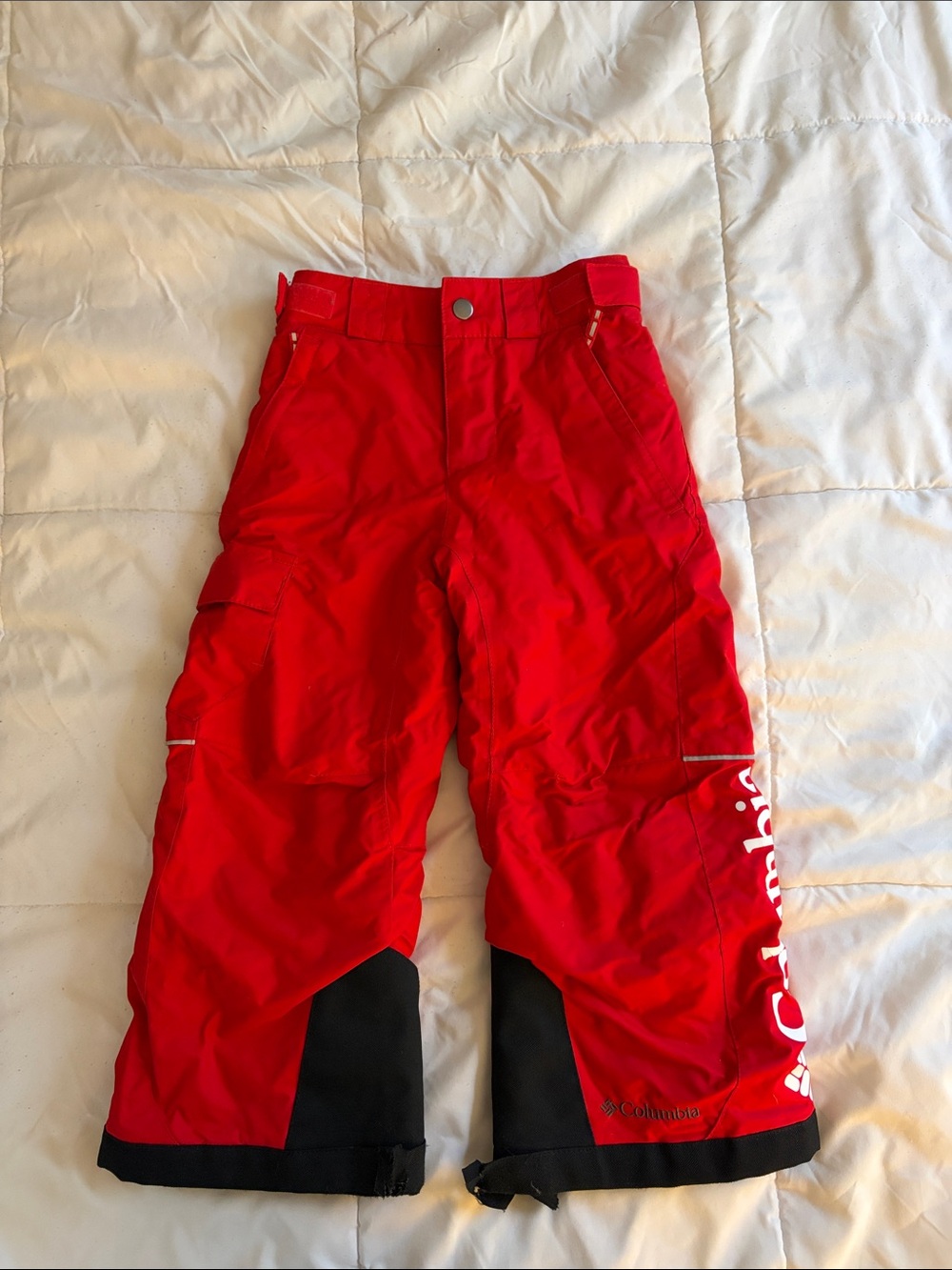 Columbia Red Kids Snow Pants with Black Reinforced Cuffs